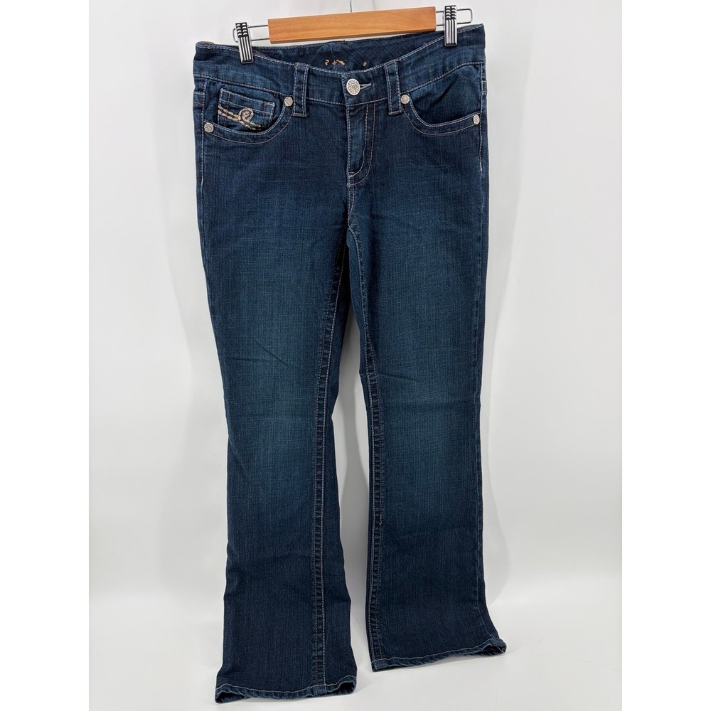 Seven7 Bootcut Jeans, Blue Dark Wash, Rhinestone Buttons, Women's Size 8